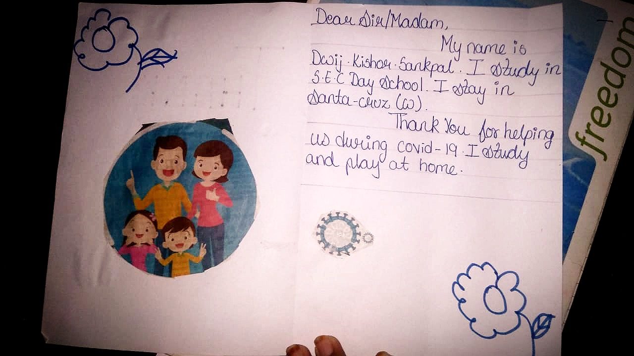 A hand-drawn thank you card made by a student, with a colorful illustration